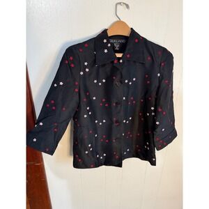 SILKLAND Black Embroidered Floral Blazer Jacket Women's Size 4
